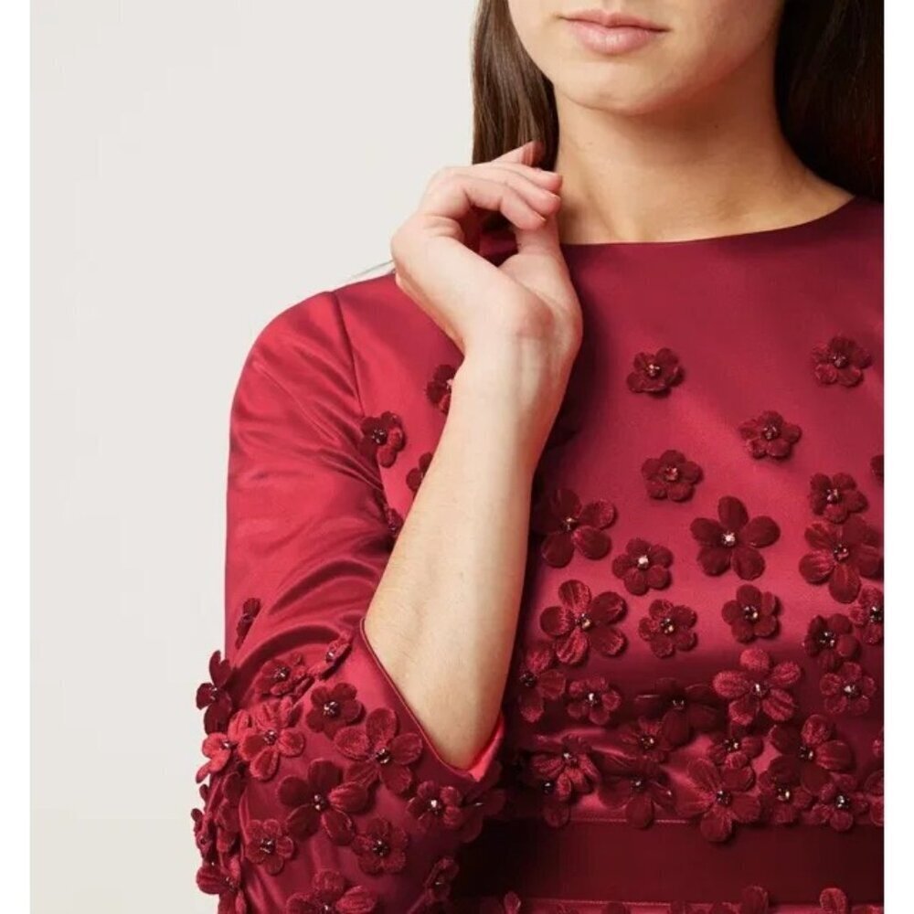 Hobbs London Lavinia Dress Hand Sewn Floral Red 10 - Picture 4 of 13